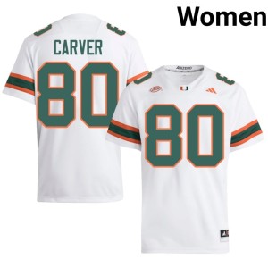 Miami of Florida Women's Hunter Carver White #80 University College Football Jersey 304425-576