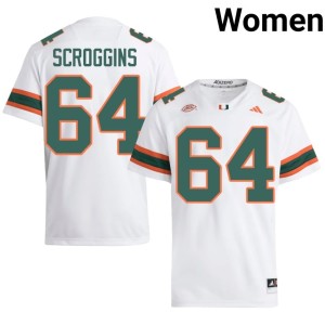Miami Hurricanes #64 College Football Ralph Scroggins Womens White Game Jersey 582824-486