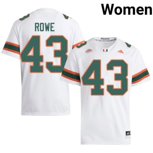 University of Miami White Official College Football #43 Tyler Rowe Women's Jerseys 738444-150