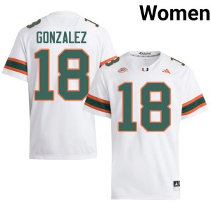 UMiami Hurricanes College Football #18 White Vinny Gonzalez NCAA Womens Jersey 341952-644