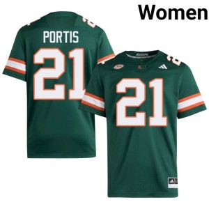 UM Hurricanes College Football Green Official Womens Camdin Portis #21 Jerseys 638497-391