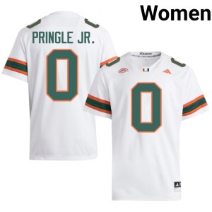 Miami Hurricanes Womens Girard Pringle Jr. College Football #0 White Limited Jerseys 991310-726