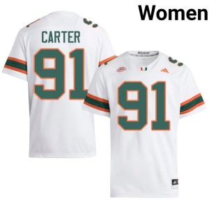 Canes #91 Jarquez Carter Women White Game College Football Jersey 763328-379