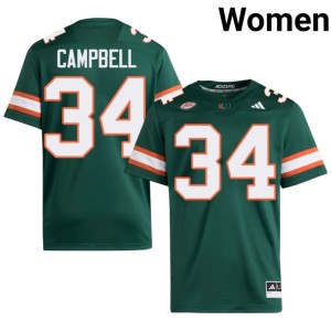 UMiami Hurricanes Women's Green College Football #34 University Jordan Campbell Jerseys 328182-943