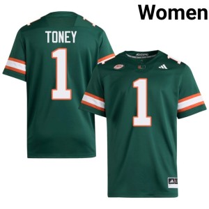 Miami College Football Malachi Toney Women's Green #1 NCAA Jersey 301605-441