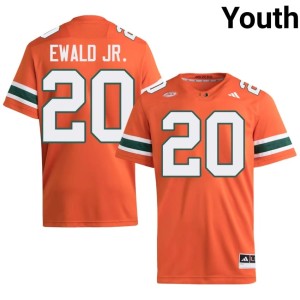 Canes Orange Youth #20 College Football Chris Ewald Jr. Official Jersey 988082-802