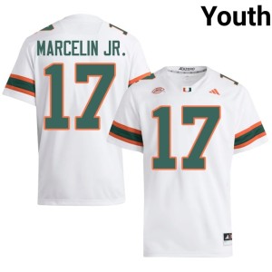 Miami of Florida White NCAA College Football Youth #17 Ezekiel Marcelin Jr. Jersey 162184-209