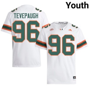 Miami Hurricanes College Football #96 Youth White Tucker Tevepaugh Game Jerseys 573676-826