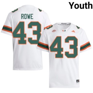 UMiami Hurricanes #43 Tyler Rowe Youth College Football NCAA White Jerseys 352406-586