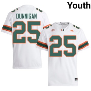 University of Miami College Football Player White JJ Dunnigan #25 Youth Jersey 861730-620
