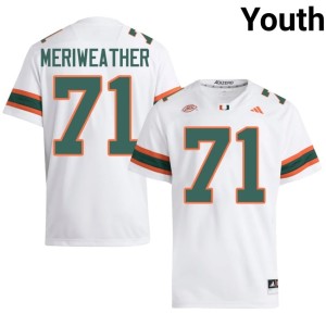 UM Hurricanes Youth #71 Player College Football White Jamal Meriweather Jersey 899246-233