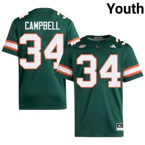 Hurricanes Jordan Campbell Youth Green #34 2026-27 College Football Jerseys 469585-467