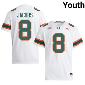 UM Hurricanes Youth College Football Vandrevius Jacobs #8 White Stitched Jerseys 945776-607