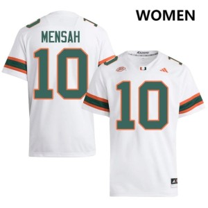 Canes White #10 Darian Mensah College Football Womens Limited Jerseys 392639-510